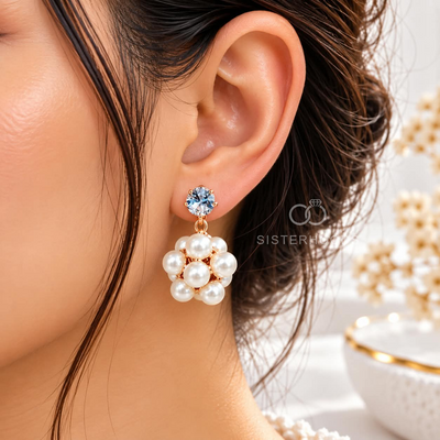 Crystal Pearl Bouquet Dangle Earrings