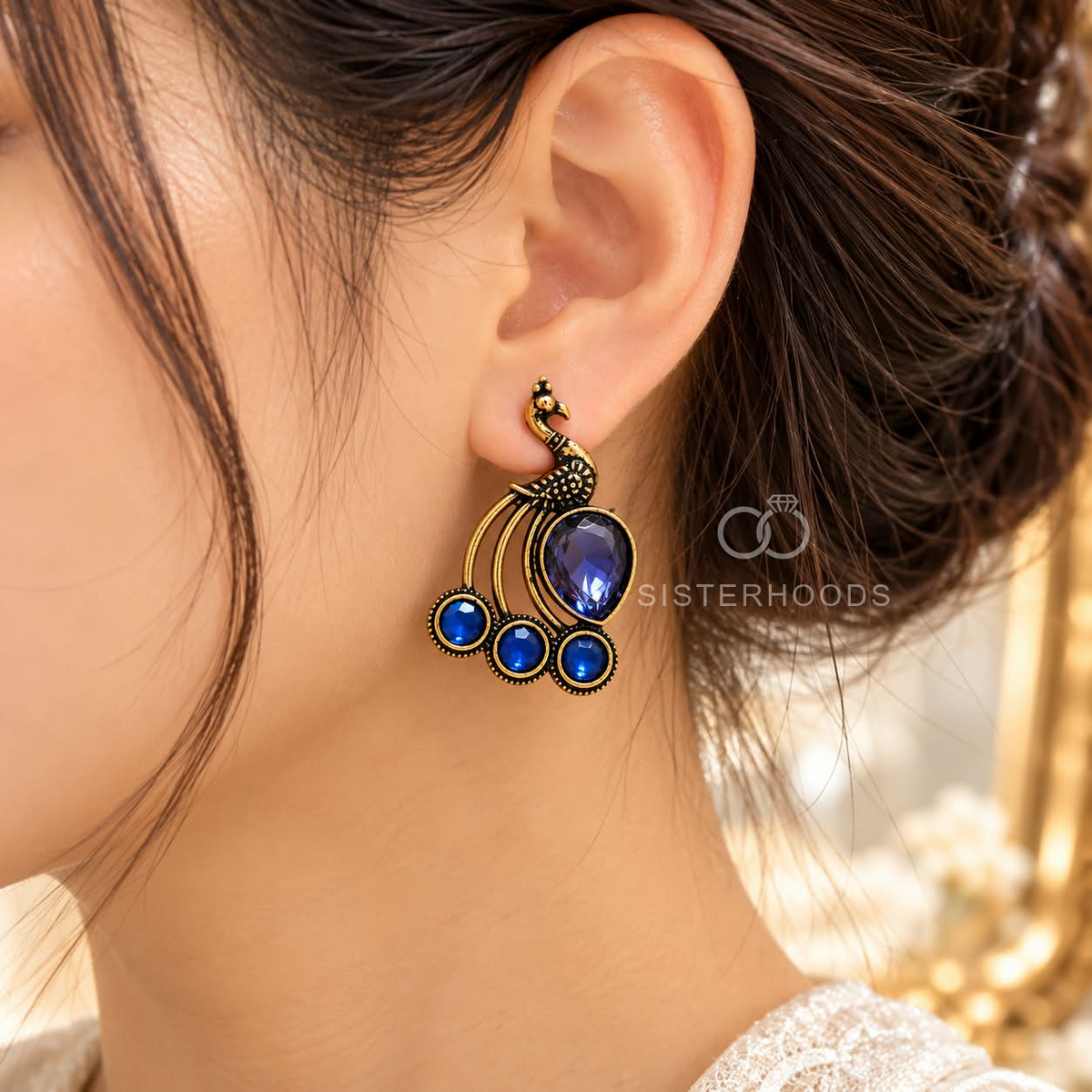 Blue peacock-inspired oxidized dangle earring with ornate detailing | SISTERHOODS-SHA256:aafc9437c7dbc237a5528fa6bc6675182ae49ddcb1d232750f67c3f2f07aeda5