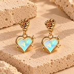 Gold-colour heart dangle earrings with multicolour centres, rose-shaped tops and star accents | SISTERHOODS-SHA256:54164f5e56ef38fab4cec758c31cdb8e0c7f9c207c1e6e559fcf56f9f4e95a4c
