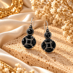 Black faceted geometric oxidized dangle earring with silver-tone detailing | SISTERHOODS-SHA256:bfd72a687a0cdabbdda6b9fbad14356f7d12b30bee5cdd9b0f31baebbfe47f56