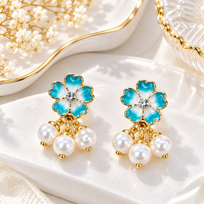 Bloom Pearl Cluster Dangle Earrings