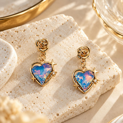 Blue Heart Korean Dangle Earrings