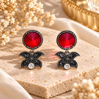 Crimson and black butterfly oxidized dangle earring with round red accent | SISTERHOODS-SHA256:ec955baa0869db467df2ce0124ed73676ea16924870cdba8cfa2c7ed41c4c5bb