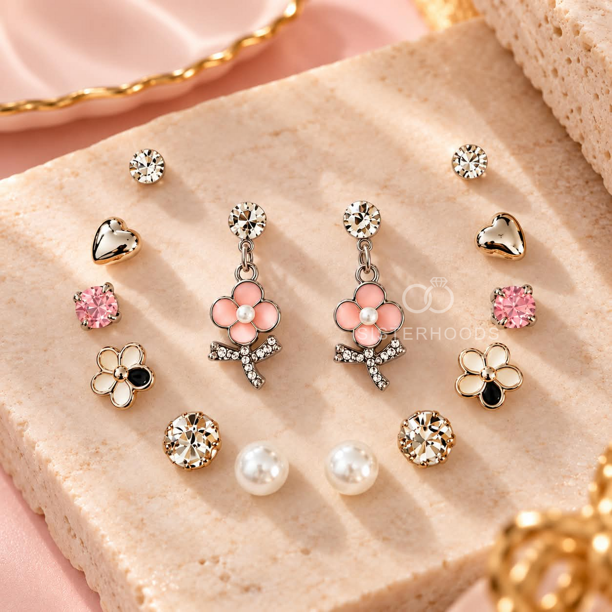 Multicolour assorted earrings set with floral, heart, pearl and sparkling designs | SISTERHOODS-SHA256:1b3db6b913a18c95f91b06832a0821d82188988534cd61532badec4f3fad7532