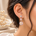 Multicolour Korean dangle earrings with sparkling studs, pink beads and floral-inspired round charms | SISTERHOODS-SHA256:4409543876ab58196d94b2a46a24d5f7a2f94ab65b6c1667724ef1e78a8f1855