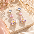 Multicolour Korean dangle earrings with sparkling studs, pink beads and floral-inspired round charms | SISTERHOODS-SHA256:f03e220204efa6d038fdc74405e11fe895b6854438226d8bb42ff4df48356831