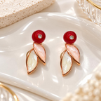 Multicolor leaf-inspired drop earrings with red round studs and blush ivory dangling accents | SISTERHOODS-SHA256:2aaf1c00929c1ed10152863be659d2732a06ad1605fd1210898d41ee71f8e7bb