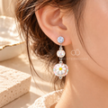Multicolour Korean dangle earring with faceted accents and pastel daisy beadwork | SISTERHOODS-SHA256:352b46626cfc13fb211c0105197659b6a8981aca0691a97ec56cc895673ae6b8