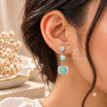 Multicolour Korean dangle earring with crystal stud, aqua bead and floral charm | SISTERHOODS-SHA256:4b1d1acabfe5b33f784dc04af51fc824217e630df59cce32ac47ea0392e93275
