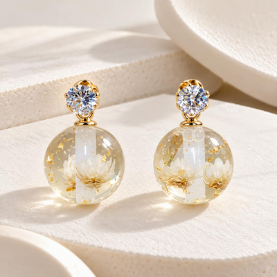 Floral Globe Korean Dangle Earrings