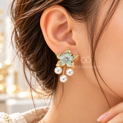 Floral Pearl Festive Dangle Earrings