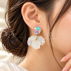 Multicolour Korean dangle earrings with iridescent round studs and translucent floral drops | SISTERHOODS-SHA256:9a547d31a218a5dab862de4f3ca0142471c83bdb181b52357bc832994eb5f9f1
