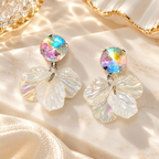 Multicolour Korean dangle earrings with iridescent round studs and translucent floral drops | SISTERHOODS-SHA256:28c1006972ce2697c97e608a76555ec489ffffee4ddb4687856c82ac12edd6f1