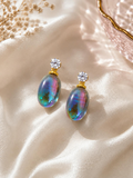 Oval iridescent multicolour drop earrings with sparkling round tops | SISTERHOODS-SHA256:4bff61a23bed32abf8969e7de6a52117e71fd1fabad85456e2f0ce14ee54b47b