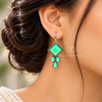 Green geometric dangle earrings with square and teardrop accents | SISTERHOODS-SHA256:a985c0d119b33cae81819e1a865477ad6835a05b51f8d02aec59a7887975ec4b
