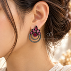 Berry-toned floral oxidized circle dangle earring | SISTERHOODS-SHA256:b9af530d32d8060f17fe91b7c2f6e91a27a14f749e34d3fffaf117f72215d440