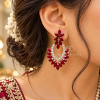 Red floral crystal oval dangle earring with clear stone detailing | SISTERHOODS-SHA256:8a968d86e38b7875c93af4c509b28e2cc7cab7c80f2c359aa0c4353a0486316b