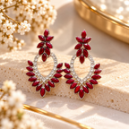 Red floral crystal oval dangle earring with clear stone detailing | SISTERHOODS-SHA256:611f62e4ae71436cdf94fa6b61dd32b4e3738c96763912b32506f8a7adf55c41