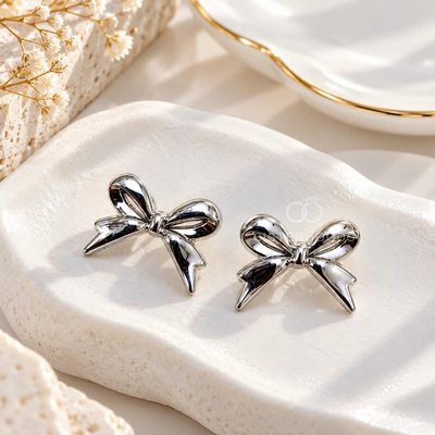 Loop Bow Silver Stud Earrings