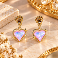 Gold-tone Korean dangle earrings with iridescent heart charms and star accents | SISTERHOODS-SHA256:39db6f65aa778edb0e9102b89e56eb68b60de1b5385781677759710f4128407c