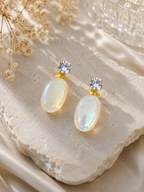 Gold-tone earrings with iridescent oval drops and round faceted accents | SISTERHOODS-SHA256:dc3b6a190ebf947c86460ef6047b8c948a78fef3526c50dc17c76d4cc77919bd