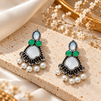 Oxidized silver-tone dangle earrings with green and white accents and pearl drops | SISTERHOODS-SHA256:9da5e6fa61a4d4c2da36642ce6e009e3461703f978c399f2b2f0b2be687361ab