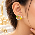 Multicolour circular stud earring with floral accents, pearls and sparkling stones | SISTERHOODS-SHA256:ed2a9f22de37b7c6adff7af6b1ae2c971f75fb030300b22eede5b2e656184b57