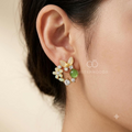 Multicolour floral cluster stud earring with green accent and sparkling details | SISTERHOODS-SHA256:aa68968b9e5c9b950da4b806a55912e53528cf500c66c552dd556384bef57f88