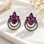 Purple floral oxidized dangle earring with double circular detailing | SISTERHOODS-SHA256:c7446a057b3eef4b3f700d4f757cb378a084eb21be8672030b7bd5489f3b97d0
