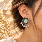 Green oval oxidized-style earrings with pearl-like bead drops | SISTERHOODS-SHA256:54b9e59493d55de2969fc00d83efc2b3d8fd8478791bcb79438a6ac9d51a7df4
