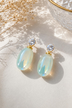 Pale aqua oval drop earrings with clear faceted round accents and gold-tone details | SISTERHOODS-SHA256:946a9e4860a7884e1436cfca7812486f93d288d2325fc8fa6b2060ecfa4efccd