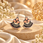 Peach floral oxidized jhumka earrings with fan-shaped engraved drops | SISTERHOODS-SHA256:1901b0e09b329f326c2af37a2db500289abead9fe1f65f3e83bcdf7676c0729b