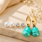 Three-pair earring set featuring pearl studs, crystal studs and aqua green drop earrings | SISTERHOODS-SHA256:552e70aa7fa27d800dbe282671fe70735ef6271c9d7c0ed07b2fd911af2ae74d