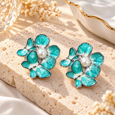 Pearl Floral College Stud Earrings