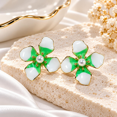Pearl Flower Accent Stud Earrings
