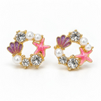 Multicolour pearl stud earrings with shell, starfish and faceted accents | SISTERHOODS-SHA256:8241281301d73c1c47f3091096798f9e2138704f3b6b92746726f9f380f38761