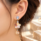Iridescent flower dangle earrings with round accents and faceted beads | SISTERHOODS-SHA256:8e41dbe9c7a7907b0efc668acd2ebcd4687d2efda1cd0bc968070c4ae71a11e3