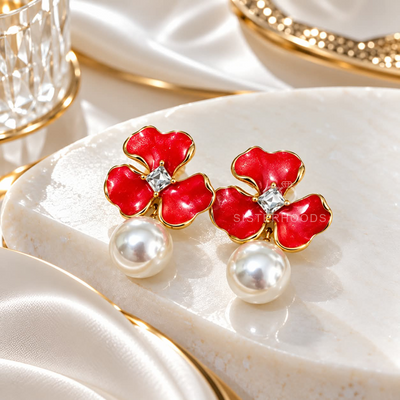 Petal Pearl Accent Drop Earrings