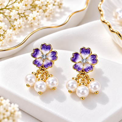 Petal Pearl Cluster Dangle Earrings