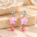 Pink floral dangle earring with a sparkling round accent and faceted pink bead | SISTERHOODS-SHA256:e70452172c4bda39b2fb36ca0e4a1b9dc834d3a13f03ee5d68a96ff110e172d0