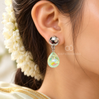 Silver-tone Korean dangle earrings with iridescent mint teardrop charms | SISTERHOODS-SHA256:98361345d78653694a869d5e15ed1d5487fba6854812771d07e7077c3925bfea