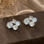 Geometric cluster stud earrings with white, clear and soft blue faceted accents | SISTERHOODS-SHA256:e68b27e7e46356e1302fbbf952239f61a700ab53f10bda3a6b477282ceb96576