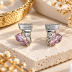 Pink faceted heart stud earrings with textured silver-tone detailing | SISTERHOODS-SHA256:ed3e24494c30c3ad63bb51ce3a5ff4590e761154b4e2617b75736ab8d56ce36e