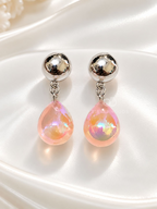 Silver-tone stud earrings with pink iridescent teardrop accents | SISTERHOODS-SHA256:4d565da3eb7192c92c7cedb7e8dfb2ae8237551429e3cfc389a090a4d1fd1754