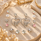 Mixed silver-tone earring set with heart, butterfly, pearl, floral, star and colourful faceted designs | SISTERHOODS-SHA256:5e5a39151ef170a5ba61e49c3c1d436d0d700f5dc58b62f1be88075e6cf9c1fe