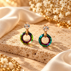 Gold tone dangle earring with a clear faceted top and multicolour circular drop | SISTERHOODS-SHA256:c689b9fdf2b1850e43526314ad94973a0f67cdc0e9b3c91c3f746032326105bf
