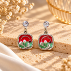 Square red and green botanical Korean drop earrings with faceted clear studs | SISTERHOODS-SHA256:ce5364d2622addfe23abeb10466832756a94db12a94595c5c3335d0e4487bd31