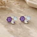 Purple and white geometric cluster stud earrings with faceted multicolour accents | SISTERHOODS-SHA256:e41f24313ae2eee7387a36ea2e2b54313851d5e228b86c113e0c79dab0c56475