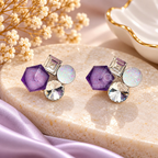 Purple and white geometric cluster stud earrings with faceted multicolour accents | SISTERHOODS-SHA256:3e1a671ddffd72ed631cf50ae8f57626aaa53563fa2c8103788d671829f44940