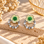 Floral stud earring with green centre, ivory petals and white beaded circular drop | SISTERHOODS-SHA256:efa5124de7180904b40c004772f540b9445151cc49a54a878de21e0d9970c8d7